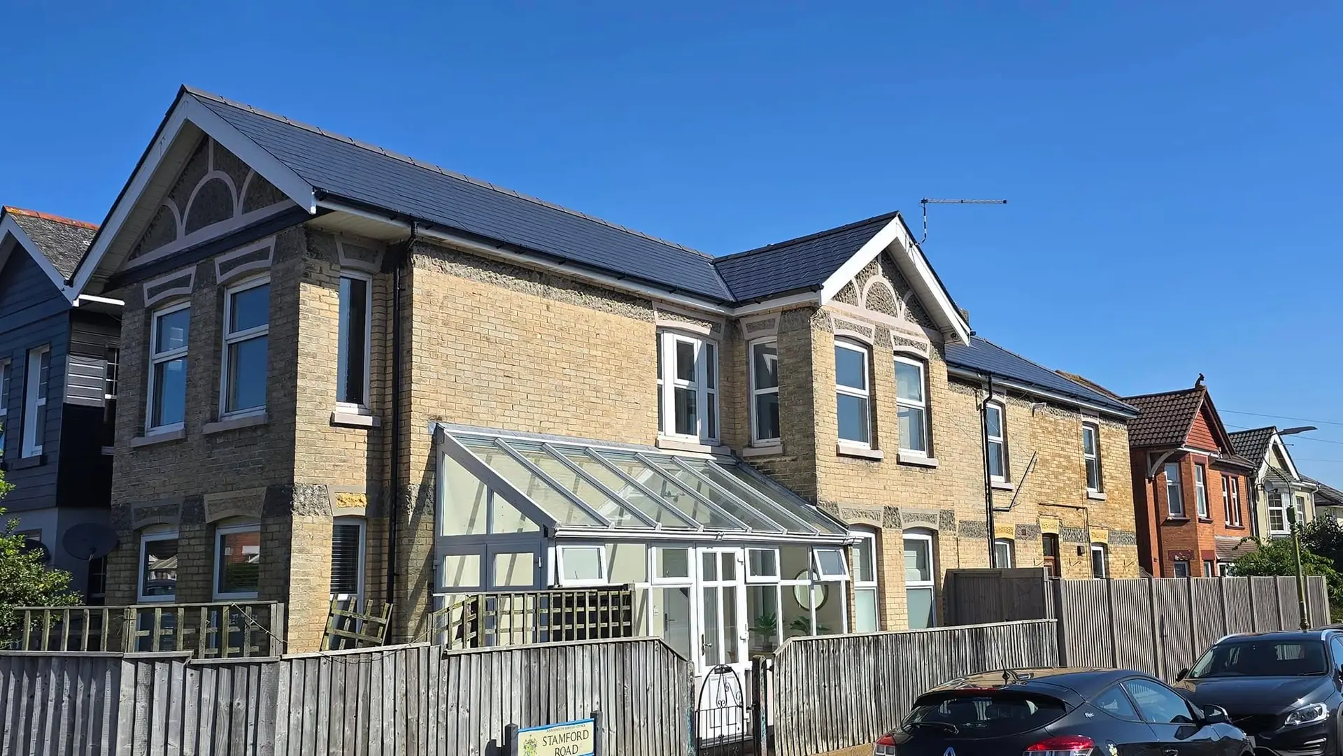 Bournemouth house with new roof tiles repaired by Apex Roofing Services Ltd